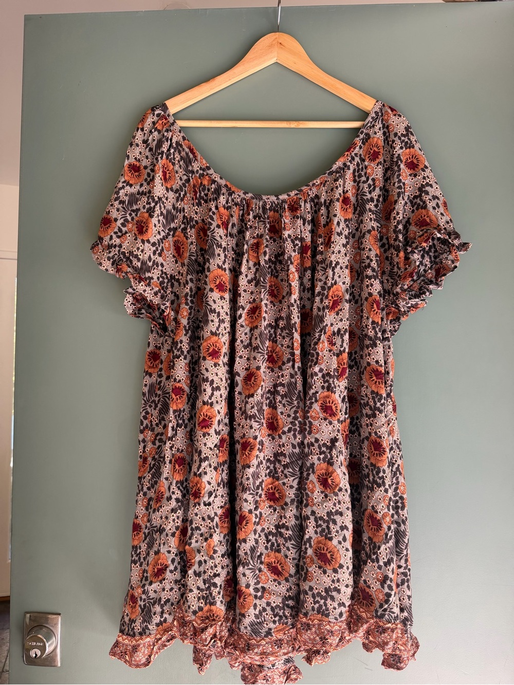 Natalie Martin Rust and Black Floral Off-Shoulder Tunic